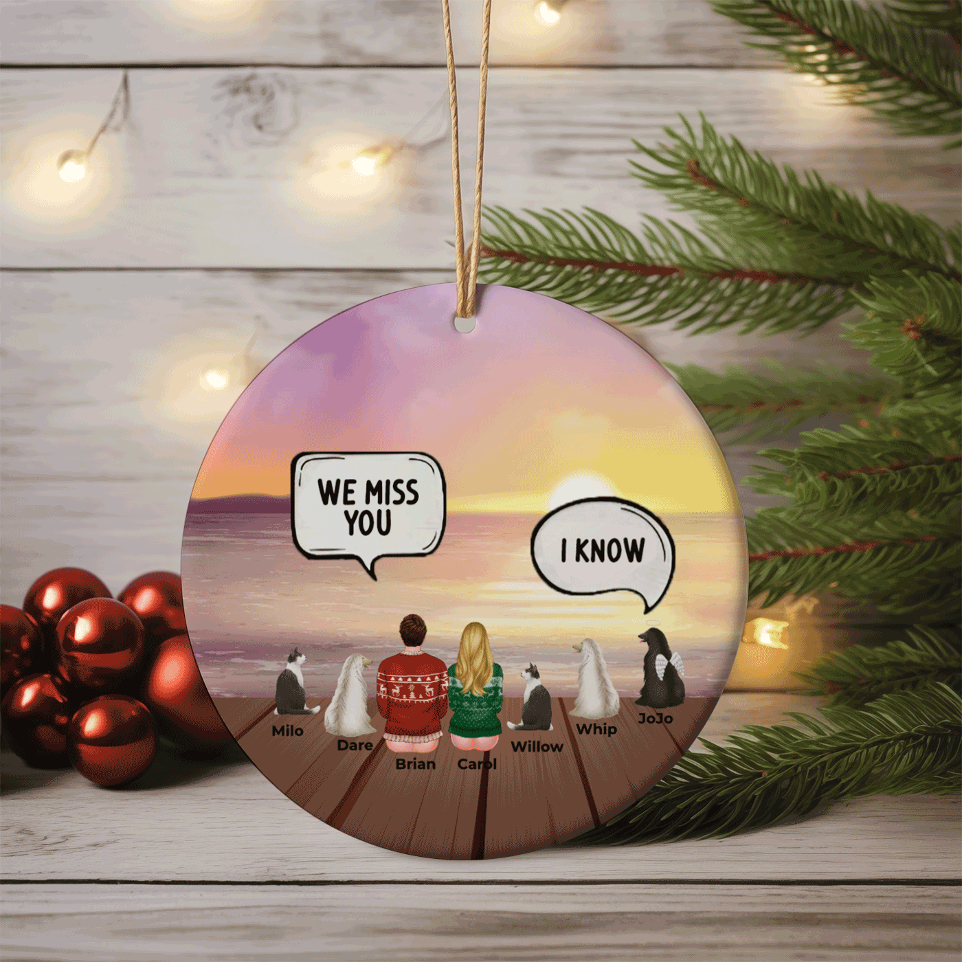 WANDER PRINT Personalized Christmas Circle Ceramic Ornament for Dog Lovers and Cat Lovers - Still Talk About You Couple Dog Loss Cat Loss Pet Memorial